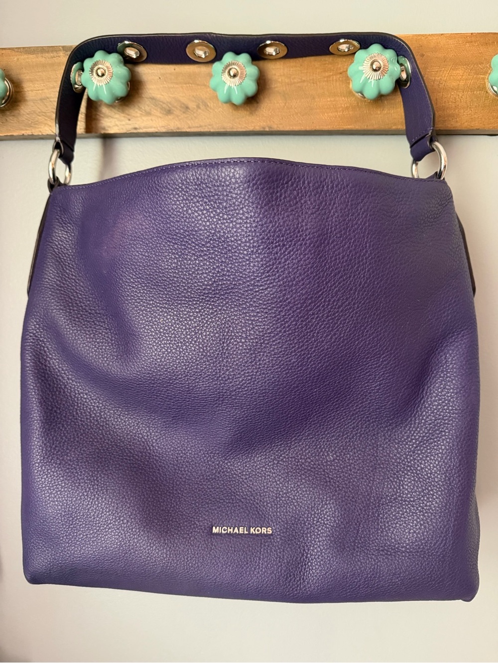 Michael Kors Purple Leather Hobo Shoulder Bag Purse Silver Hardware